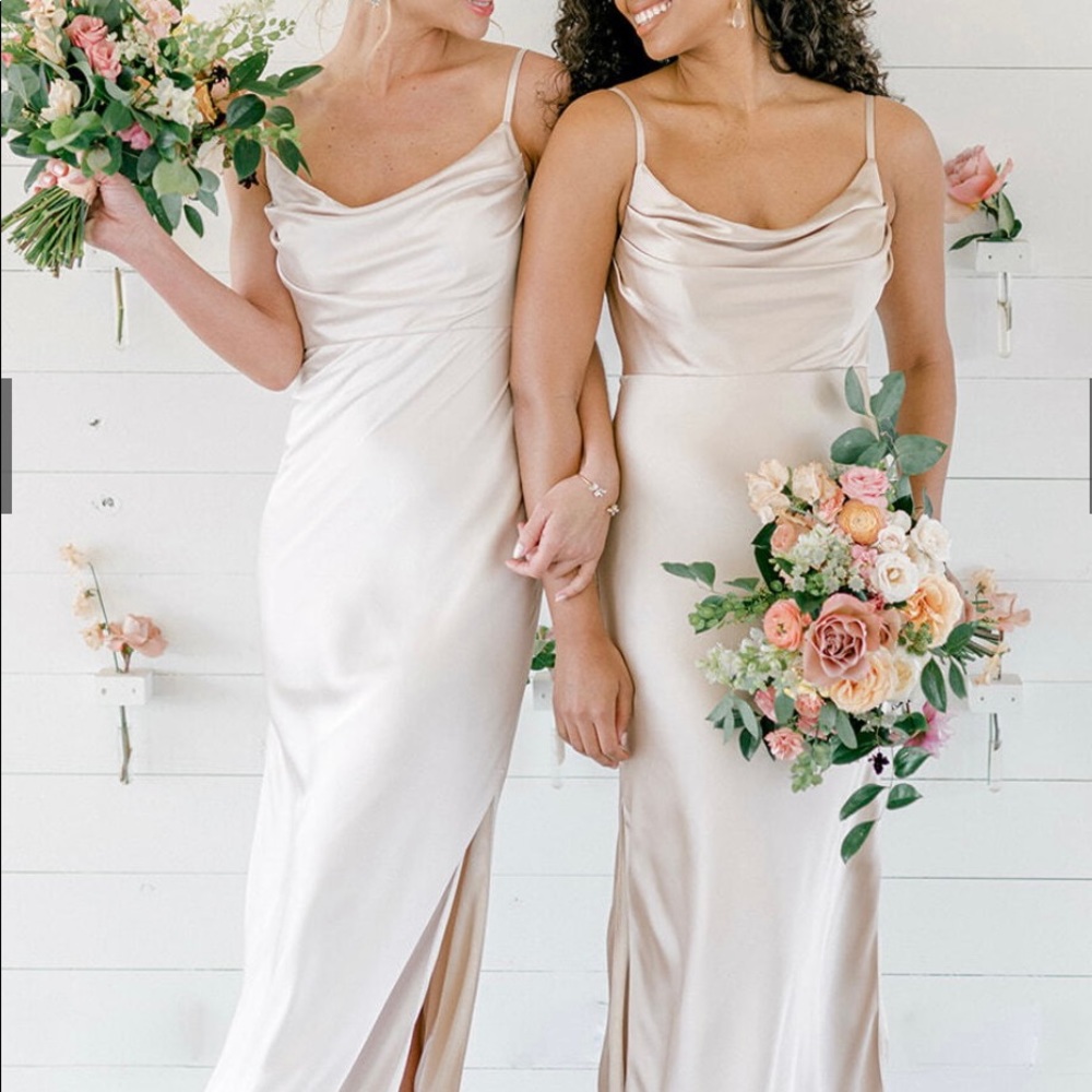 Revelry skye satin dress in soft champagne